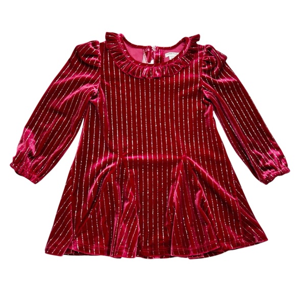 Habitual Red Velvet Metallic Pinstriped Ruffle Tunic (4/5) - Picture 1 of 4